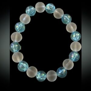 Iridescent Blue and Frosted White Beaded Bracelet